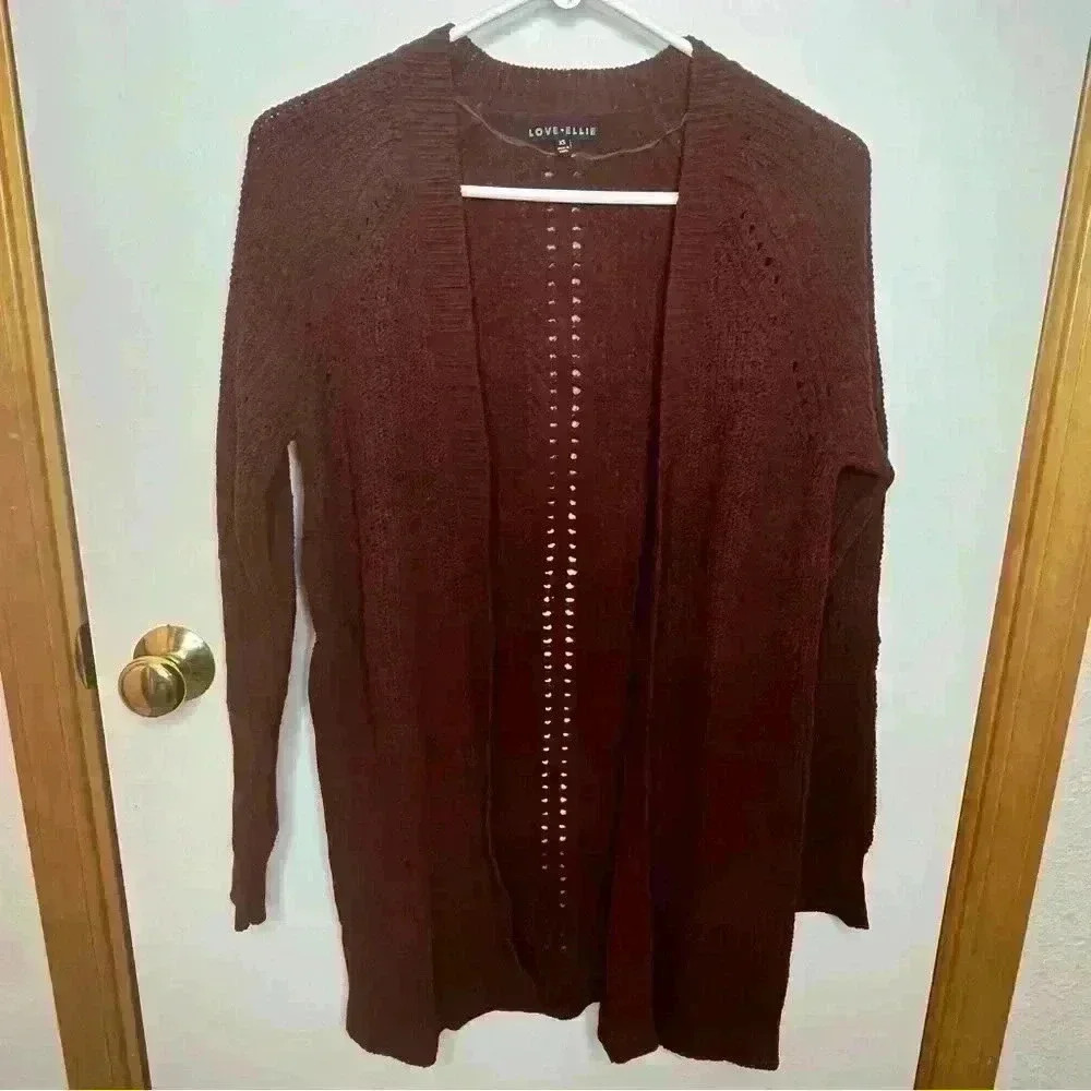 Love Ellie Cardigan Women XS or Small Knit Sweater‎ Dark Maroon / Brown NWOT